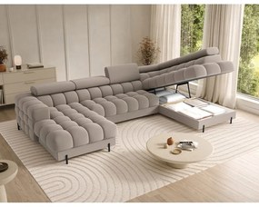 Világosbarna bársony kinyitható sarokkanapé (jobb oldali-U alakú) Feraria – ELTAP