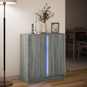 szürke sonoma szerelt fa tálalószekrény LED-del 77 x 34 x 85 cm