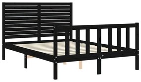 vidaXL fekete tömör fa ágykeret fejtámlával Double