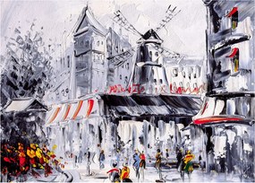Kép - utca Párizsban, olajfestmény (üvegen) (70x50 cm)