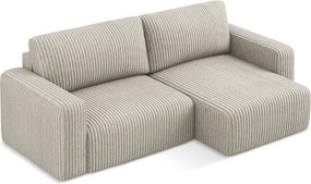 Bézs kordbársony kinyitható-tárolóhelyes sarokkanapé (jobb oldali-heverő résszel) Kona – Makamii