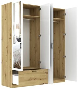 Gardróbszekrény Tölgy/Matt Fehér Színben, Tükörrel. 180 cm. ALTA