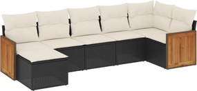 vidaXL 7 részes fekete polyrattan kerti ülőgarnitúra párnával