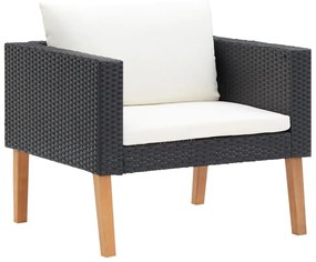 Egyszemélyes fekete polyrattan kerti kanapé párnákkal