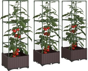 Outsunny emelt ágyás támaszráccsal — 3 részes virágláda szett, lefolyónyílásokkal, zöld/sötétbarna, 40 x 40 x 125 cm | Aosom