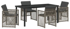 5 Részes Kerti Étkező Szett Párnákkal Szürke Polyrattan