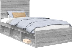 vidaXL Ágykeret fejtámlával Szürke Sonoma 100 x 200 cm Tömör fenyőfa