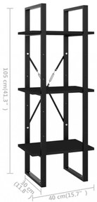 3-szintes fekete szerelt fa könyvszekrény 40 x 30 x 105 cm