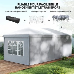 Outsunny Összehajtható Kerti Pavilon 6 x 3 m Kültéri Gyorsan Felállítható Vízálló Pavilon 4 Kihajtható Oldalfallal 4 Ablakkal + Hordtáska Világosszürk