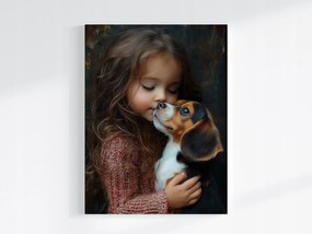 Canvas Vászonkép Lány Kutya Beagle Szerelem Portré 75x100