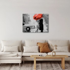 Kép - Szerelmespár egy esernyő alatt, piros (70x50 cm)