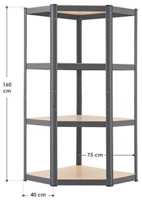 Juskys Sarokpolc - 160x75x40-75 cm szürke