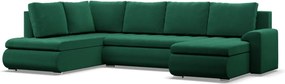 Tokio U sarokkanapé, 3 ágyneműtartóval, bársony, baloldali, zöld