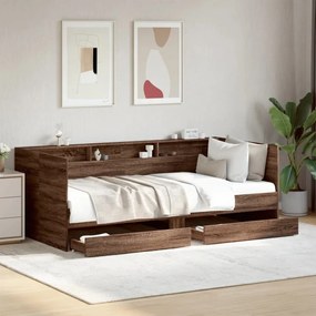 barna tölgy kanapéágy fiókkal matrac nélkül 75x190 cm