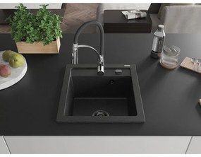 Mexen Vito, 1 kamrás gránit mosogató 490x520x210 mm és Aster mosogató csaptelep, fekete-ezüst metál, 6503-73-73450-07-B