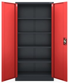 Fém iratszekrény JAN, 900 x 1850 x 400 mm, antracit-piros