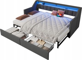 Gyerek kanapé alvás funkcióval Kihúzható ágy 2 fiók Led Usb C szürke