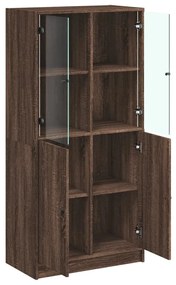 barna tölgyszínű szerelt fa magasszekrény ajtókkal 68x37x142 cm
