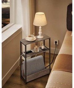 Keskeny oldal asztal töltő funkcióval 3 polcos, 18 x 45 x 58 cm Greige szürke fekete lábakkal