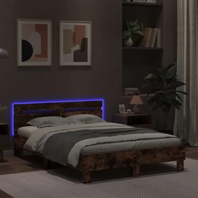 füstös tölgy színű ágykeret fejtámlával és LED-del 120x190 cm