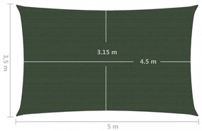 sötétzöld HDPE napvitorla 160 g/m² 3,5 x 5 m