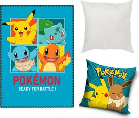 Pokémon Blue Eevee polár takaró, párnahuzat és párna szett 3 db-os