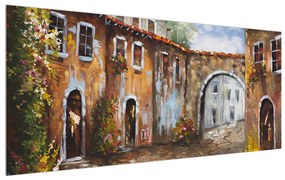 Medditerán utca festmény képe (120x50 cm)