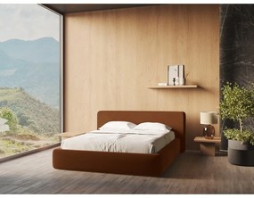 Terrakotta színű kárpitozott ágyneműtartós franciaágy ágyráccsal 160x200 cm Kiana – Makamii