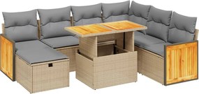 vidaXL 8 részes bézs polyrattan kerti ülőgarnitúra párnával