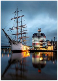Poszterek 50x70 Vitorláshajó a kikötőben éjszaka