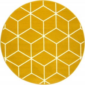 átm. 140 cm Kerek Szőnyeg Luna Rombusz Sárga Krémszínű
