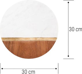 MARBLE KITCHEN márvány/fa alátét sárgaréz csíkkal, Ø 30 cm