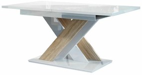 Asztal Goodyear 103Sonoma tölgy, Fényes fehér, 76x80x140cm, Hosszabbíthatóság, Laminált forgácslap, Laminált forgácslap