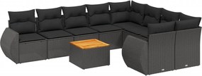 vidaXL 10 részes fekete polyrattan kerti ülőgarnitúra párnákkal