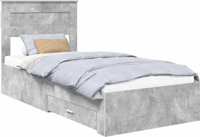 vidaXL Ágykeret fejtámlával fiókkal Beton Szürke 100 x 200 cm Faanyag