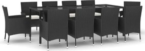vidaXL 11 részes fekete polyrattan kerti étkezőgarnitúra párnákkal