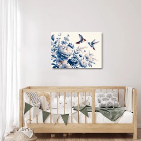 Üveg kép - Kolibrik a virág felett (70x50 cm)