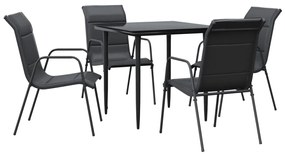 vidaXL 5 részes fekete acél és textilén kerti étkezőgarnitúra