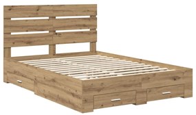 vidaXL Ágykeret fiókkal fejtámlával Artisan tölgy 140 x 190 cm Faanyag