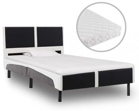 Fekete és fehér műbőr ágy matraccal 90 x 200 cm