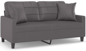 2 személyes szürke műbőr kanapé díszpárnákkal 140 cm