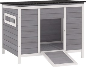 PawHut időjárásálló fa kacsaház levehető padlóval, tolóablakokkal és aszfalt tetővel – emelt ól rámpával 2–3 kacsának/tyúknak, szürke (93 x 70 x 72 cm