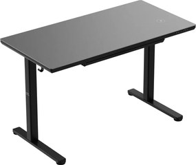 Állítható magasságú íróasztal, 120 x 60 cm, fejhallgatótartóval, üveglappal fekete