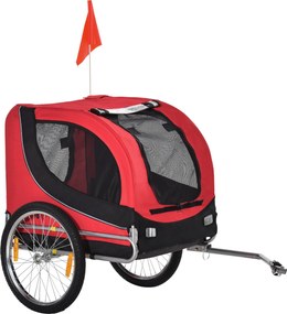 PawHut Kutya Trailerszállító Kerékpár utánfutó Piros+Fekete 130 x 73 x 90 cm | Aosom
