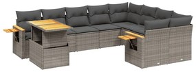 10 részes szürke polyrattan kerti ülőgarnitúra párnákkal