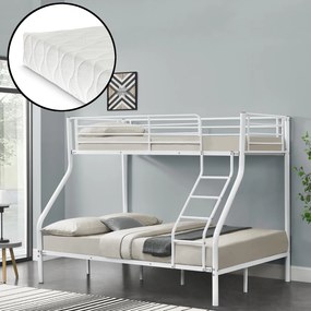 [neu.haus] Emeletes ágy 2 hideghab matrac 200cm x 140/90cm gyerekágy védőráccsal fém fehér