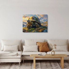 Üveg kép - Teknős és hegyvidéki táj (70x50 cm)
