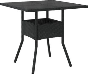 vidaXL fekete polyrattan üveglapos kerti asztal 80 x 80 x 75 cm