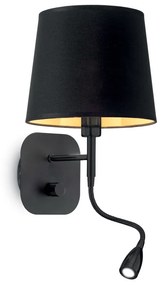 IDEAL LUX NORDIK fali lámpa E14 foglalattal, LED olvasólámpával, max. 40W, 1W LED, 45 lm, 3000K melegfehér, 18x48 cm, fekete 158242