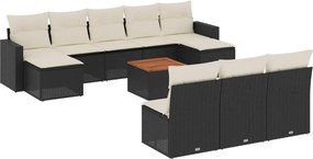 vidaXL 11 részes fekete polyrattan kerti ülőgarnitúra párnákkal